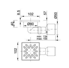 Зливний трап для душу Styron з решіткою 102х102 мм нержавіюча сталь STY-508-50