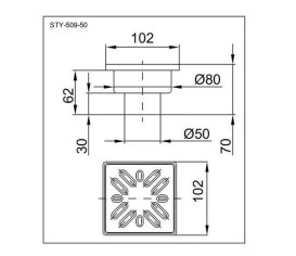 Зливний трап для душу Styron з решіткою 102х102 мм нержавіюча сталь STY-509-50