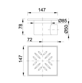 Зливний трап для душу Styron із решіткою 147х147 мм нержавіюча сталь STY-508-3