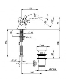 Змішувач для біде Devit Charlestone двовентильний хром з донним клапаном CN60155019