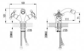 Змішувач для біде Devit Retro двовентильний латунь бронза з донним клапаном 43616127B