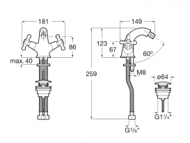 Змішувач для біде двухвентильний Roca Carmen з донним клапаном click-clack латунь хром A5A6A4BC00