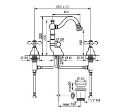 Смеситель для биде Emmevi Deco Old двухвентильный на 3 отверстия золото OR12644
