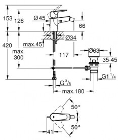 Смеситель для биде Grohe BauEdge с донным клапаном хром 23331001