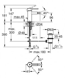 Змішувач для біде Grohe Essence New одноважільний з донним клапаном фантомний чорний 24395KF1