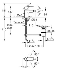 Смеситель для биде Grohe QuickFix Start однорычажный с донным клапаном черный матовый 325602432