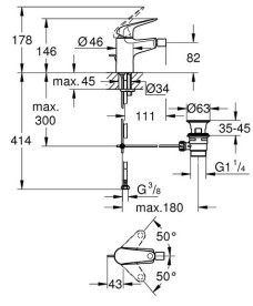 Змішувач для біде Grohe Swift QuickFix одноважільний з донним клапаном хром 24332001