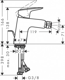 Смеситель для биде Hansgrohe Logis однорычажный с донным клапаном матовый черный 71204670