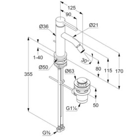 Змішувач для біде Kludi Nova Fonte з донним клапаном морський матовий 20216O315