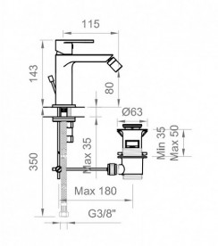 Смеситель для биде Ponsi Versilia однорычажный с донным клапаном матовый черный BTVERKBI01