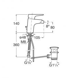 Смеситель для биде Roca Atlas однорычажный с донным клапаном A5A6090C00