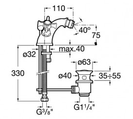 Смеситель для биде Roca Florentina двухвентильный с донным клапаном латунь хром A5075032A0