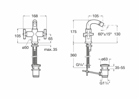 Смеситель для биде Roca Loft двухвентильный с донным клапаном хром A5A6043C00