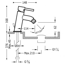 Смеситель для биде Tres Alplus однорычажный с донным клапаном хром 20392001D