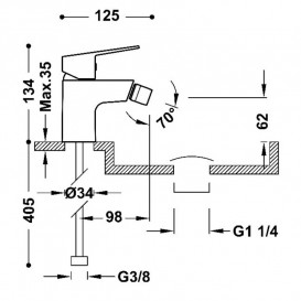 Смеситель для биде Tres Base однорычажный с донным клапаном хром 21512010D