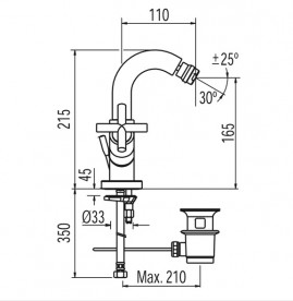 Змішувач для біде Tres Bimax-Tres двухвентильний з донним клапаном хром 168120