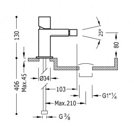 Смеситель для биде Tres Cuadro Tres однорычажный  с донным клапаном хром 00712001D