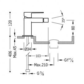 Смеситель для биде Tres Cuadro Tres однорычажный с донным клапаном хром 00612001D