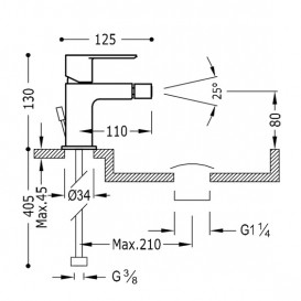 Змішувач для біде Tres Loft-Tres одноважільний з донним клапаном хром 20012001D