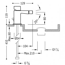 Смеситель для биде Tres Slim-Tres однорычажный с донным клапаном хром 20212002D