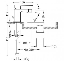 Змішувач для біде Tres Slim-Tres одноважільний з донним клапаном хром 20212001D
