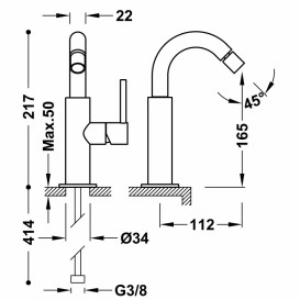 Змішувач для біде Tres Study Exclusive одноважільний бронзовий чорний 26222402KMB