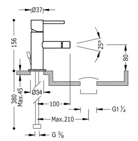 Змішувач для біде Tres Study-Tres одноважільний з донним клапаном хром 26212001D