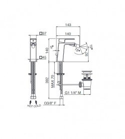 Смеситель для биде Vema Lys с донным клапаном хром V25070B0010