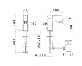 Смеситель для биде Vema Tamesis с донным клапаном хром V02070B0010