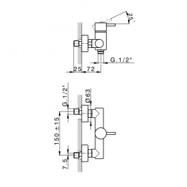 Смеситель для душа Devit Art настенный однорычажный латунь черный матовый 15015140B
