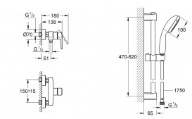 Змішувач для душу Grohe QuickFix Start із душовим гарнітуром чорний матовий UA30330801