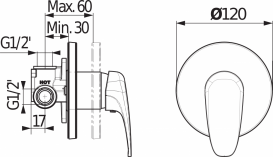 Смеситель для душа Jika Deep встраиваемый однорычажный хром H3311U60040001