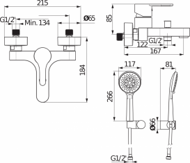 Смеситель для ванной Jika Mio-N однорычажный с ручным душем хром H3211V70041311