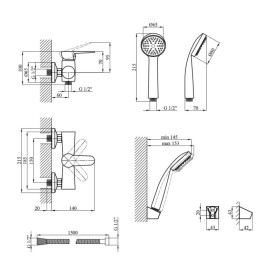 Змішувач для душу Kroner KRM Elbe-C050 з душовим гарнітуром хром CV017354