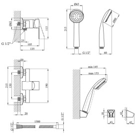 Змішувач для душу Kroner KRM Main-C050 з душовим гарнітуром хром CV018618