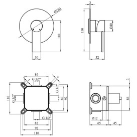 Змішувач для душу Kroner KRP Basis-C080 прихованого монтажу одноважільний хром CV024299