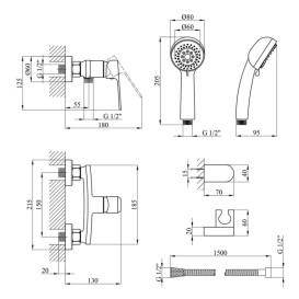 Змішувач для душу Kroner KRP Dorn-C050 з душовим гарнітуром хром CV033917
