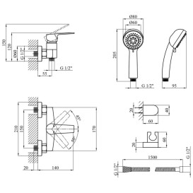Змішувач для душу Kroner KRP Hagen-C050 з душовим гарнітуром хром CV032256