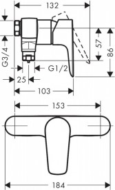Смеситель для душа настенный однорычажный Hansgrohe коллекция Talis E хром 71761000