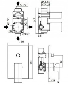 Змішувач для душа прихований (вбудований) Paffoni Elle хром EL 015 CR