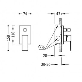 Змішувач для душу одноважільний Tres Cuadro Tres вбудований на 2 споживача хром 106180