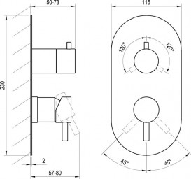 Змішувач для душу Ravak Espirit вбудований 3 споживача графіт матовий X070320