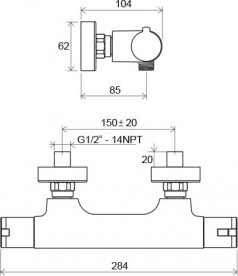 Смеситель для душа Ravak Termo TE 032.00/150 термостатический двухвентильный X070034