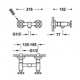 Смеситель для душа Tres Mont Blanc двухвентильный с душевым набором сталь 28316301AC