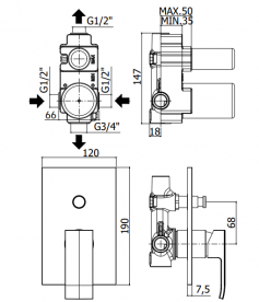 Змішувач для душу прихованого монтажу Paffoni Elle одноважільний 2 споживача з перемикачем чорний матовий EL 015 NO/M