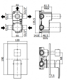Змішувач для душу прихованого монтажу Paffoni Elle одноважільний 3 споживача з перемикачем чорний матовий EL 019 NO/M