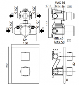 Смеситель для душа скрытого монтажа Paffoni Elle с термостатом 2 потребителя черный матовый LEQ 518 NO/M