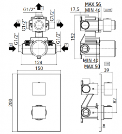 Змішувач для душу прихованого монтажу Paffoni Elle з термостатом 3 споживача чорний матовий LEQ 519 NO/M