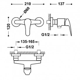Змішувач для душу Tres Base Plus одноважільний хром 21626710