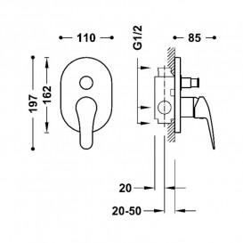 Смеситель для душа Tres Base Plus встраиваемый 2 потребителя хром 21618001